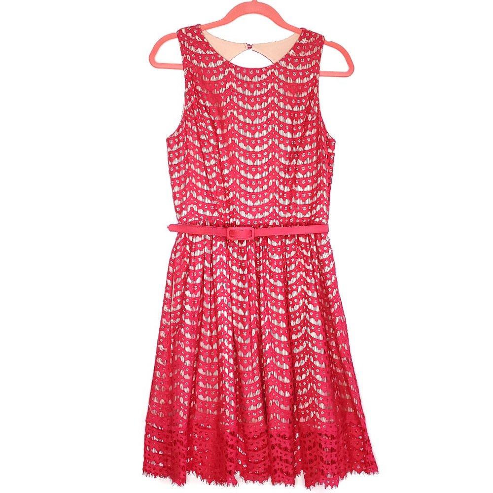 Eliza J Pink Lace Fit & Flare Sleeveless Dress 8